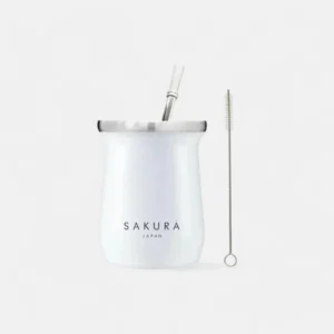 Mate Sakura blanco acero con bombilla y limpiador